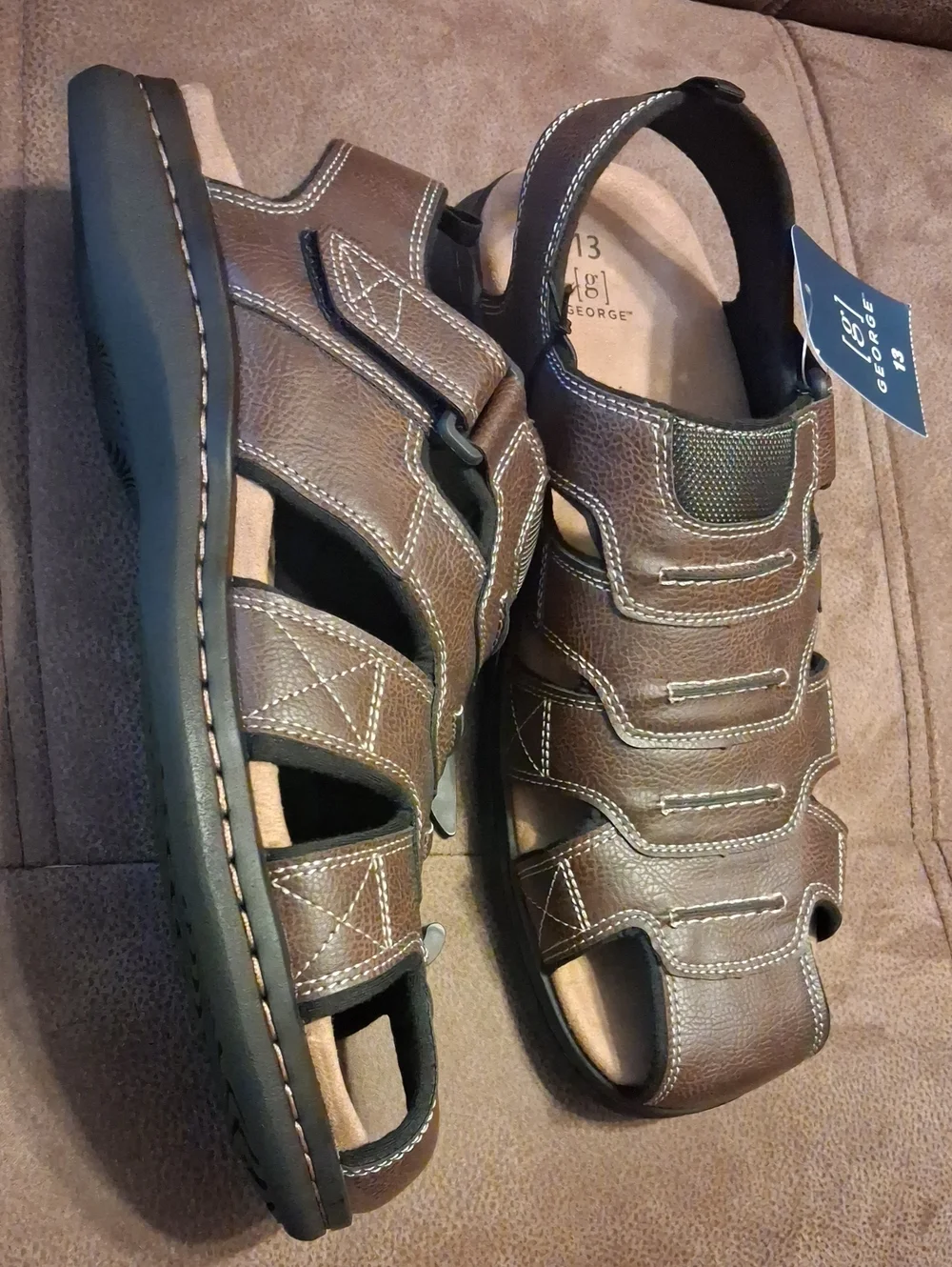 George Men’s Brown Comfort Closed-Toe Casual Sandals Size 13